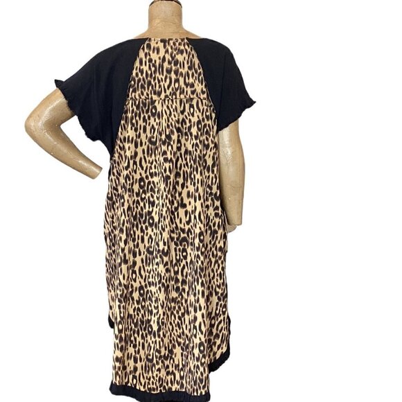 Umgee + Black Linen Leopard/Animal Print Back Dress 1XL Pockets Fringe 271F - Picture 5 of 8